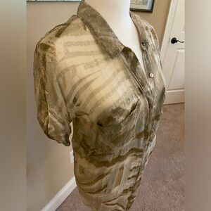 Silence + Noise Sheer Thin Long Zebra Print Gold Blouse - Casual or Dressy